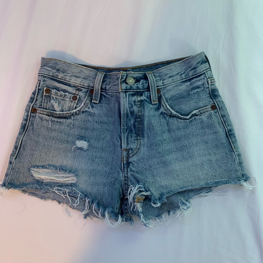 Levi’s 501 High Waisted Distressed Denim Shorts